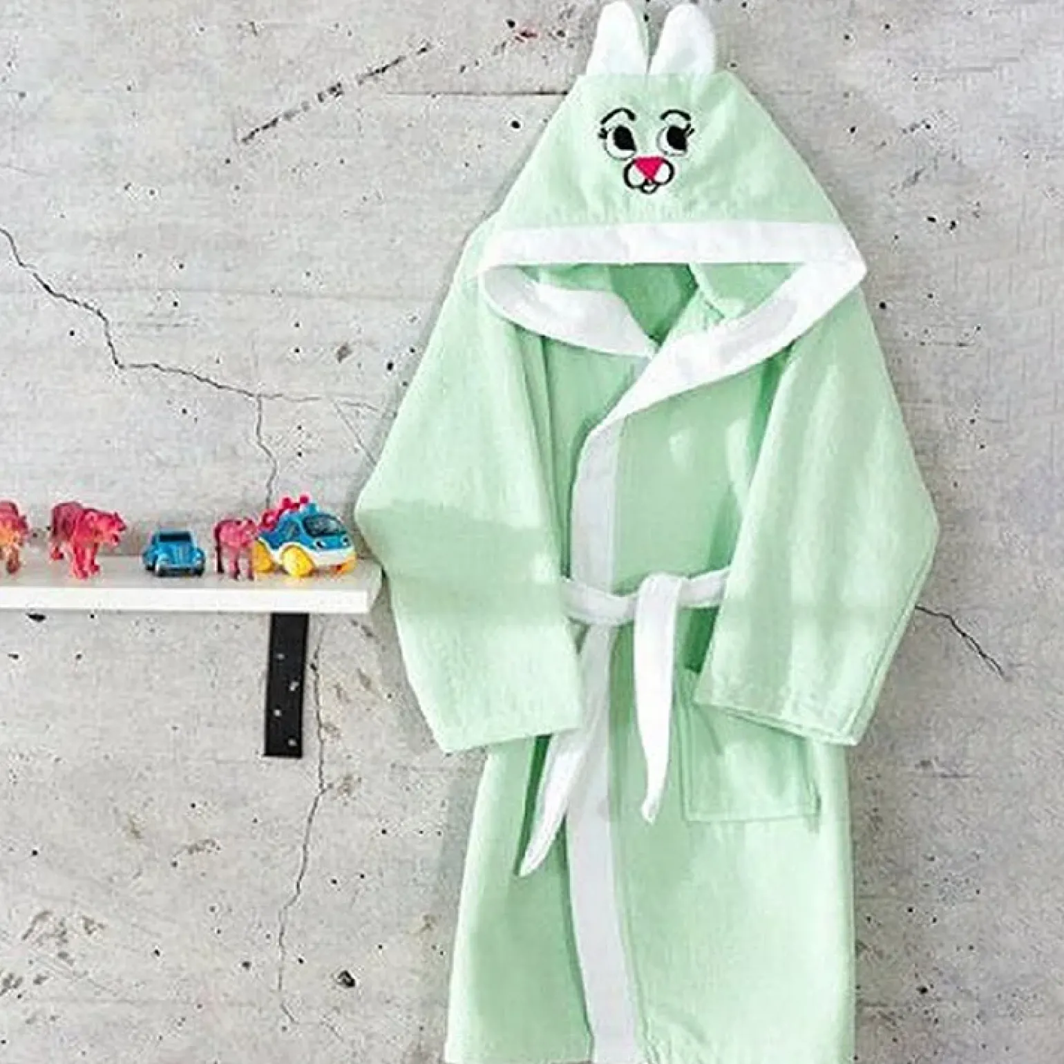 Accappatoio con cappuccio bambino taglia 3/4 anni verde Coniglio