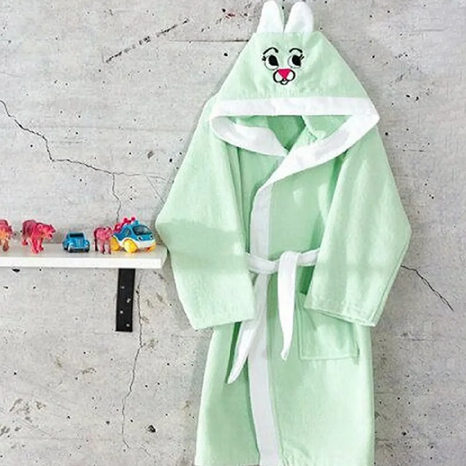 Accappatoio con cappuccio bambino taglia 1/2 anni verde Coniglio