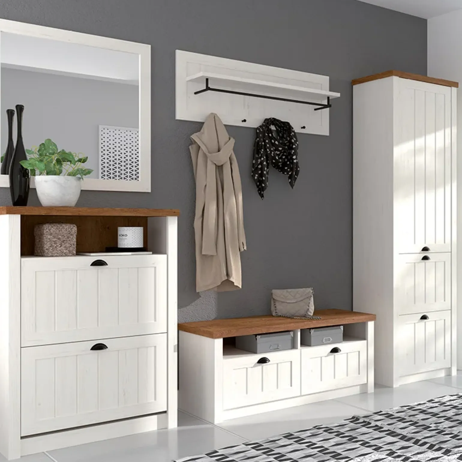 Alzata per credenza 130x111h cm 9 vani bianco frassinato rovere Provenza