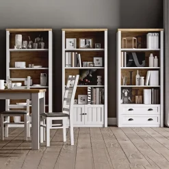 Alzata per credenza 130x111h cm 9 vani con vetrina bianco frassinato rovere Provenza
