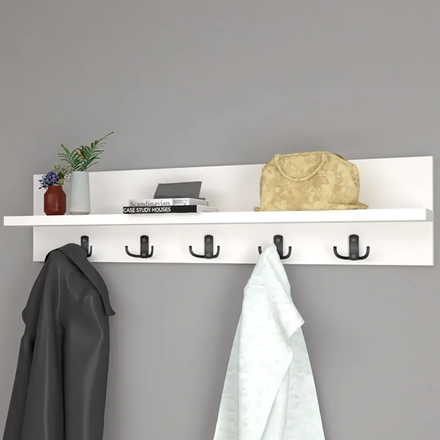 Appendiabiti da parete 80x18cm con mensola bianco Makira