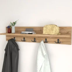 Appendiabiti da parete 80x18h cm con mensola rovere Makira