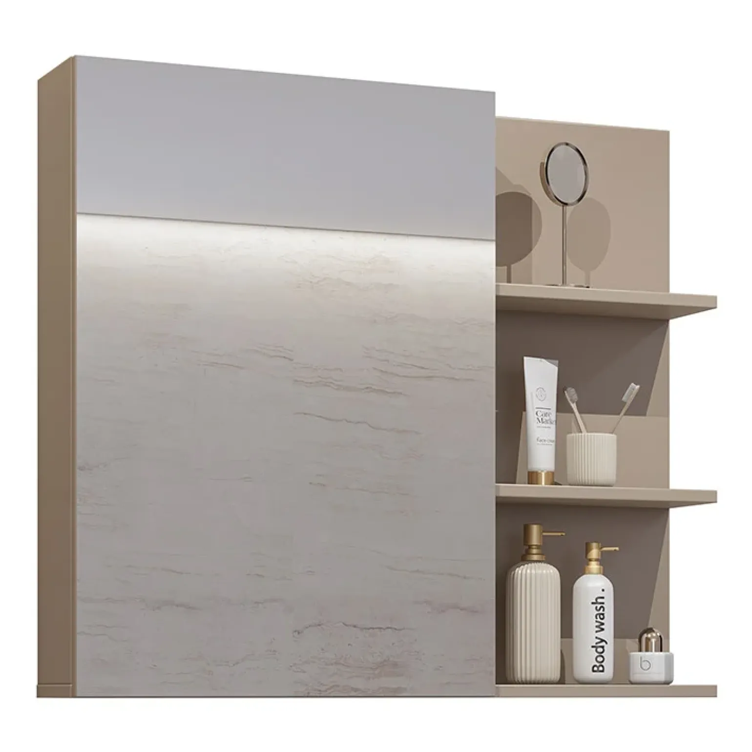 Armadietto bagno con specchio 78x71h cm 1 anta 3 mensole tortora Linda