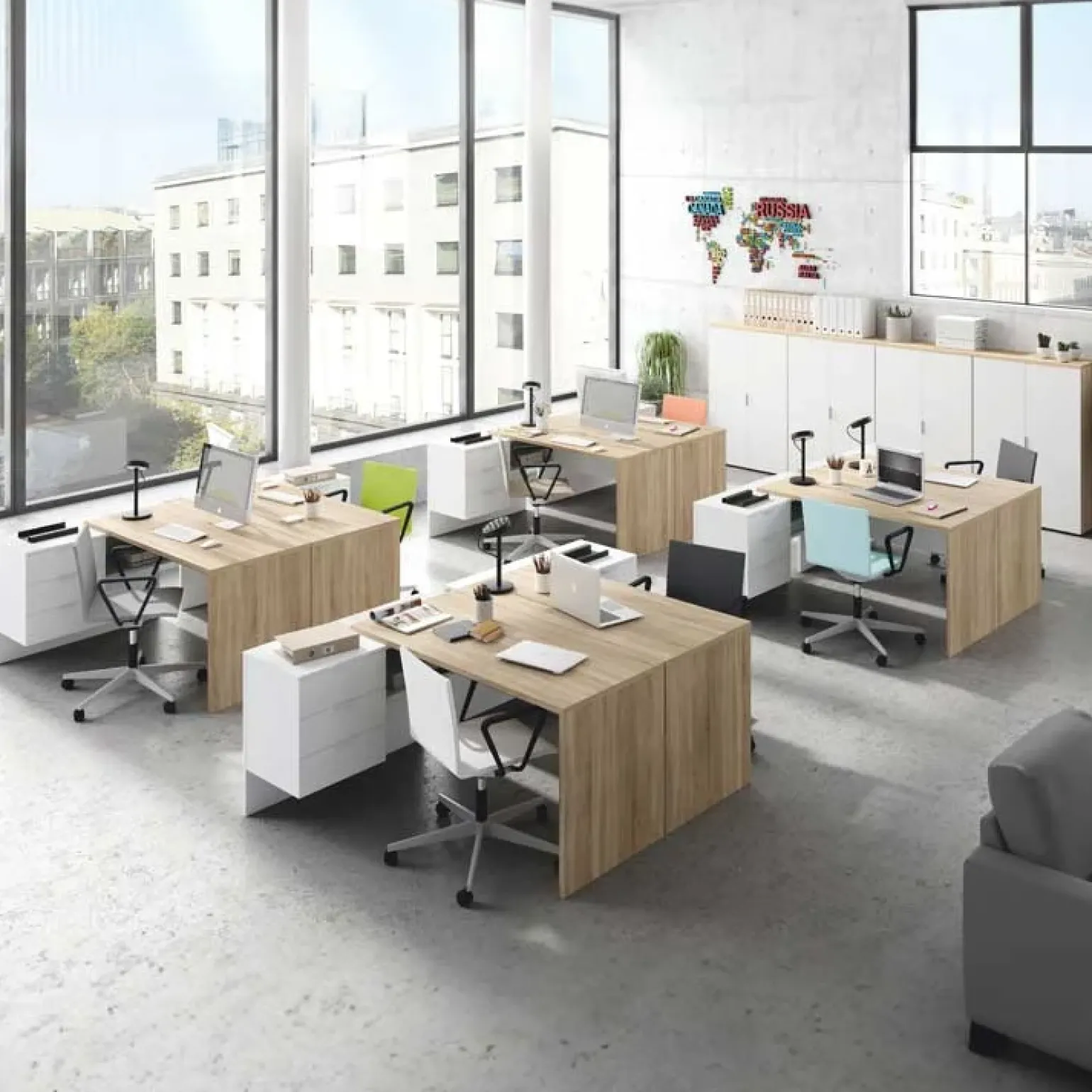 Armadietto ufficio 80x119h cm 2 ante rovere bianco opaco Work
