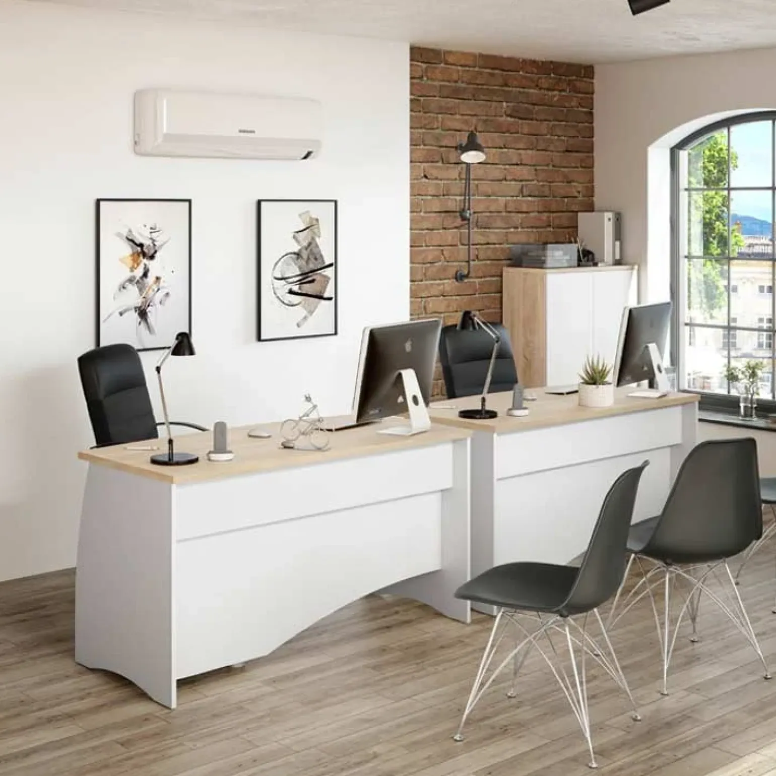 Armadietto ufficio 80x119h cm 2 ante rovere bianco opaco Work