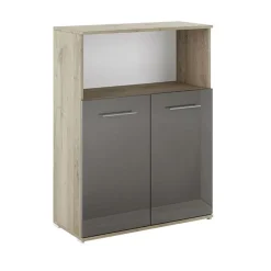 Armadietto ufficio 80x106h cm 2 ante moderno rovere antracite lucido Time C
