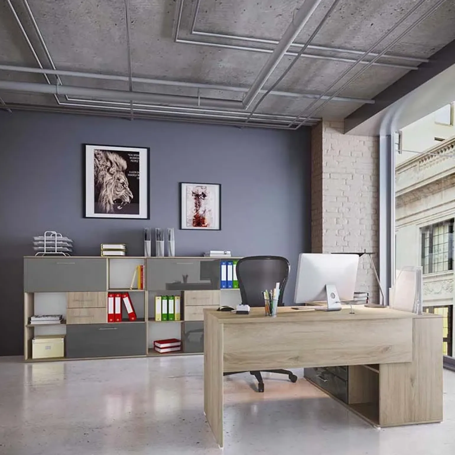 Armadietto ufficio 120x106h cm rovere antracite lucido Time V