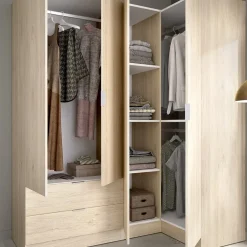Armadio angolare 174x184h cm con ante e cassetti legno rovere Juan