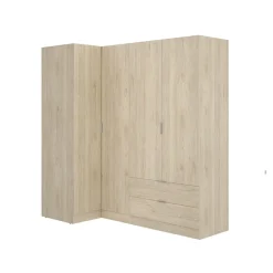 Armadio angolare 174x184h cm con ante e cassetti legno rovere Juan