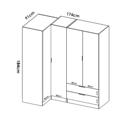 Armadio angolare 174x184h cm con ante e cassetti legno rovere Juan