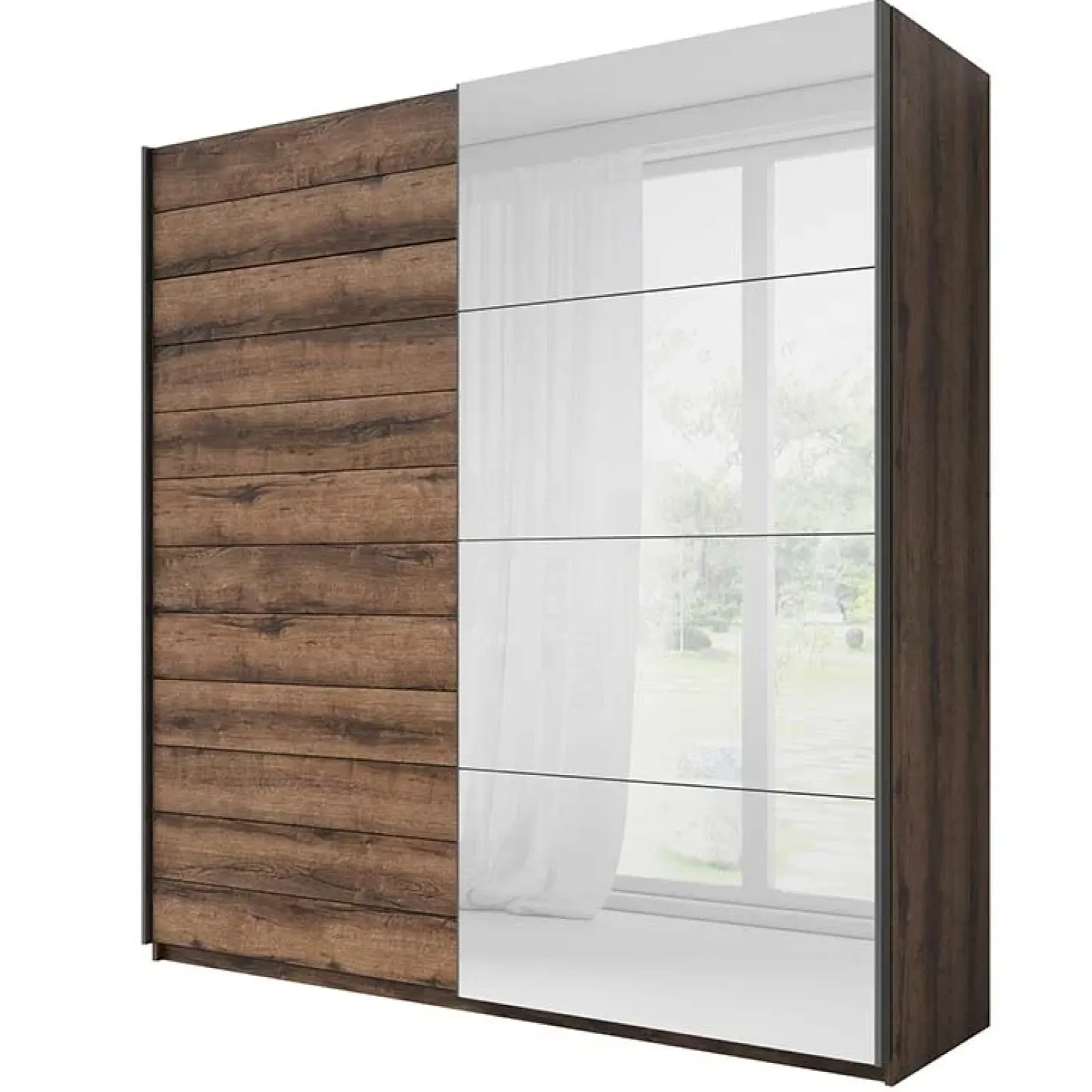 Armadio con specchio 221x210h cm 2 ante scorrevoli rovere scuro Lisbona Gihome®