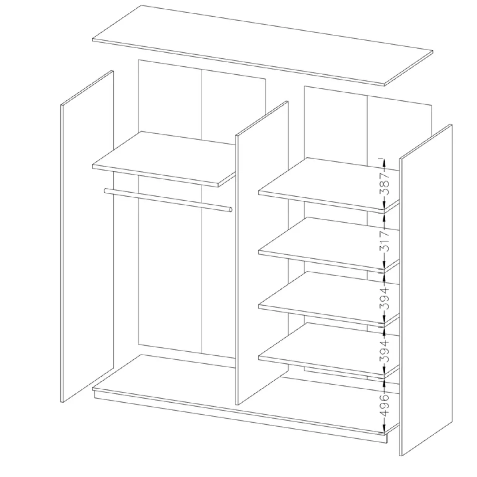 Armadio con specchio 221x210h cm 2 ante scorrevoli rovere scuro Lisbona Gihome®