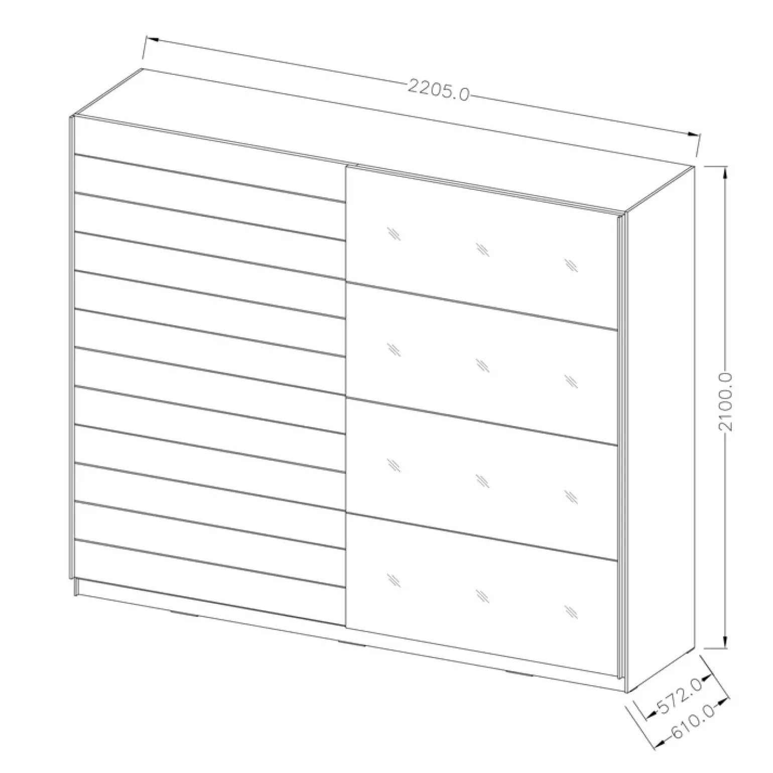 Armadio con specchio 221x210h cm 2 ante scorrevoli rovere scuro Lisbona Gihome®