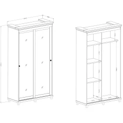 Armadio ingresso 120X216h cm 2 ante specchio bianco rovere Texel