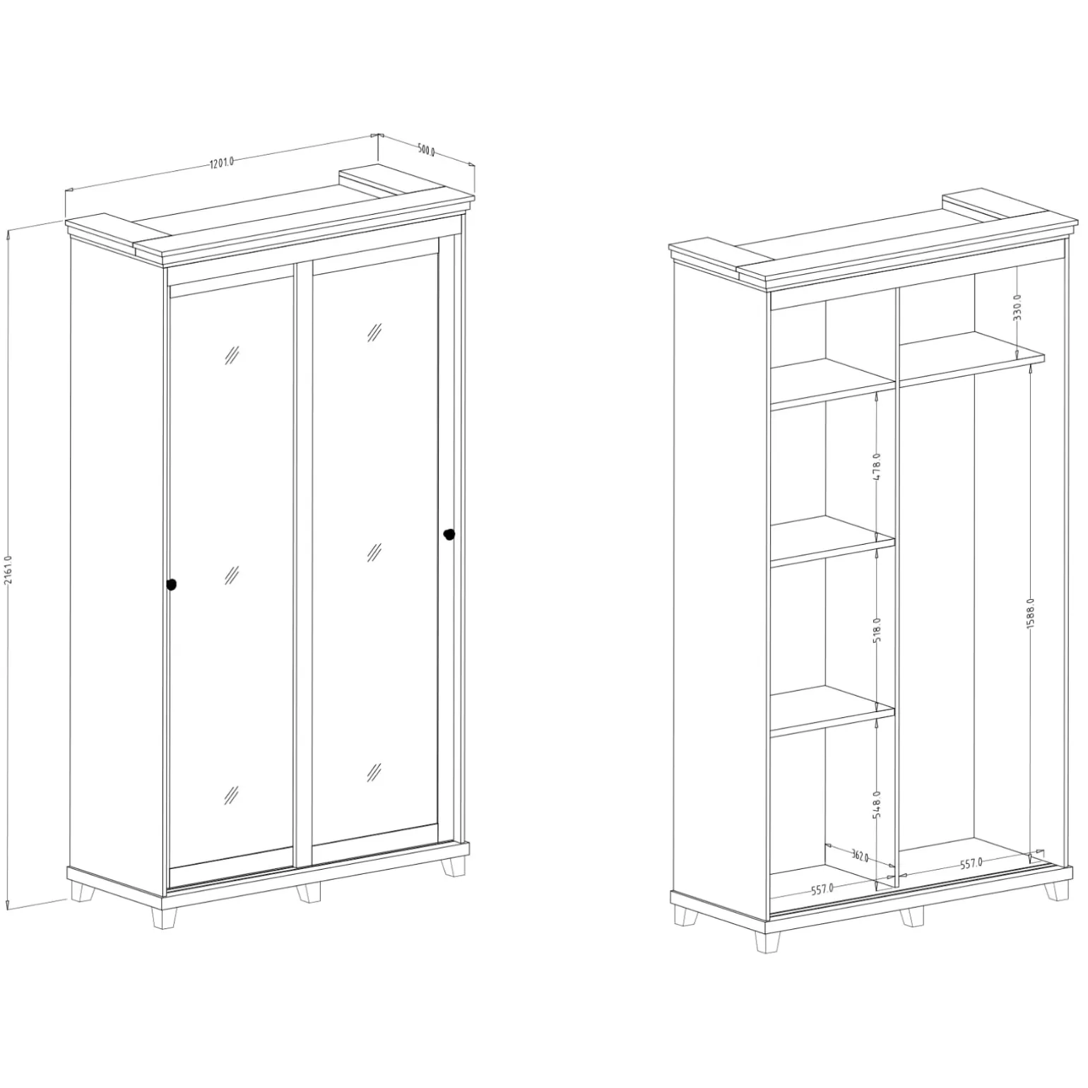 Armadio ingresso 120X216h cm 2 ante specchio bianco rovere Texel