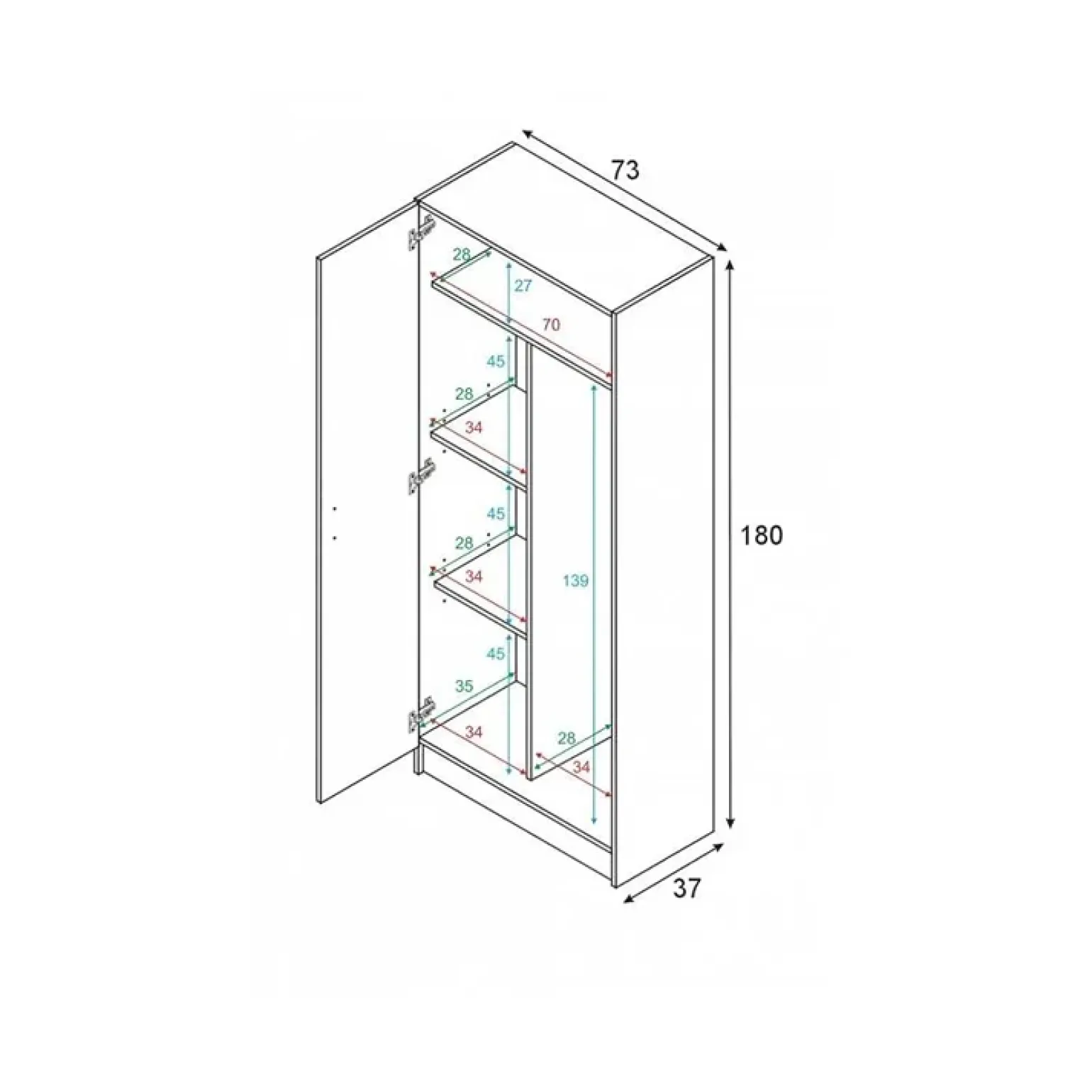Armadio ingresso 73x180h cm 2 ante battenti multiuso bianco opaco Corie