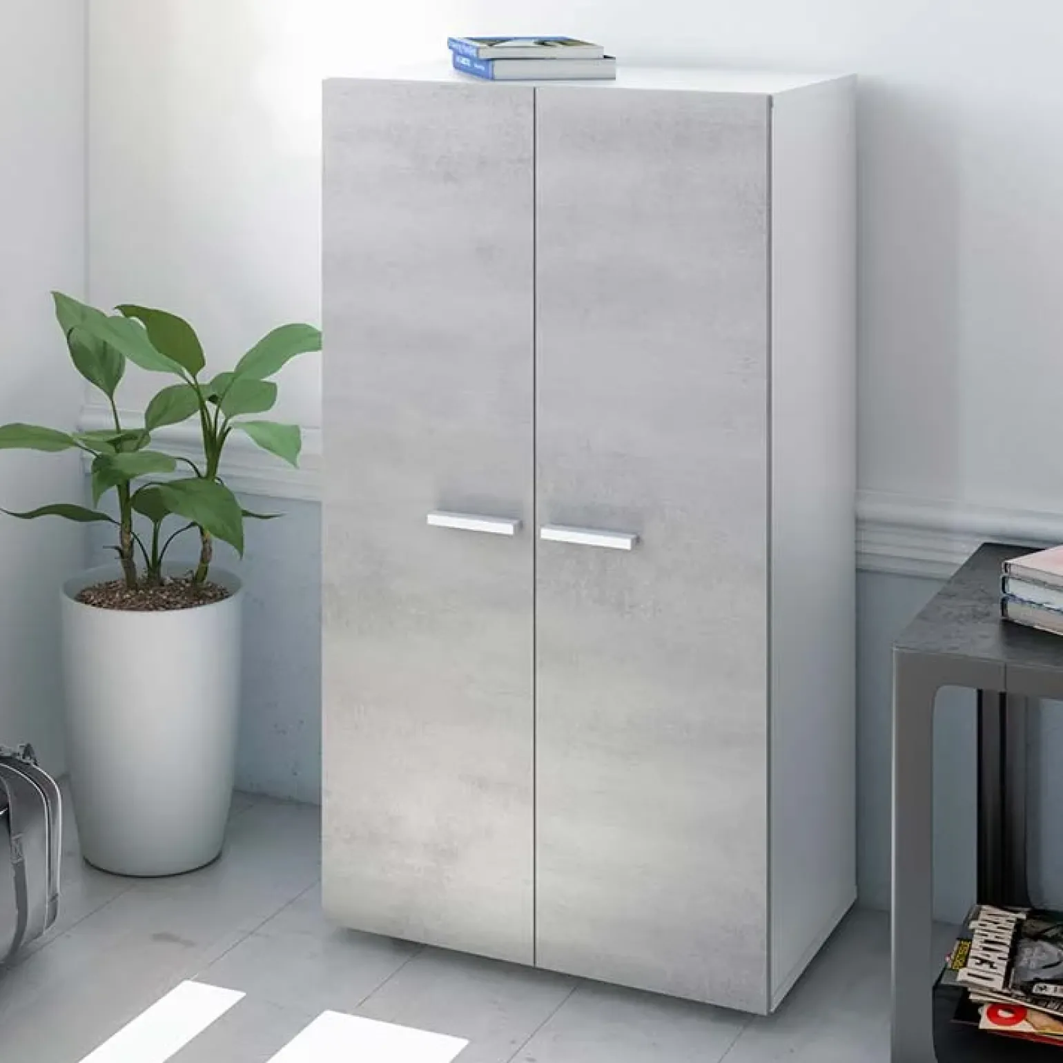 Armadio scarpiera 55x108h cm 2 ante battente bianco opaco cemento Tom