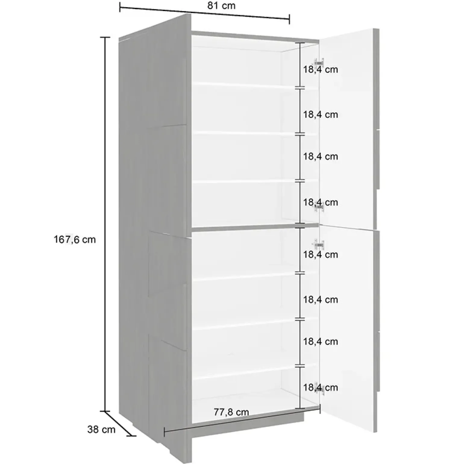 Armadio scarpiera 80x168h cm 4 ante grigio cemento Zenzero