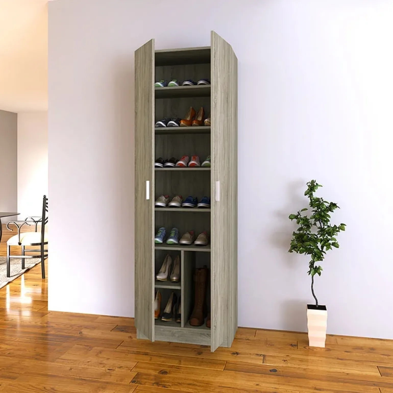 Armadio scarpiera 59x181h cm 2 ante moderna da ingresso rovere chiaro Max