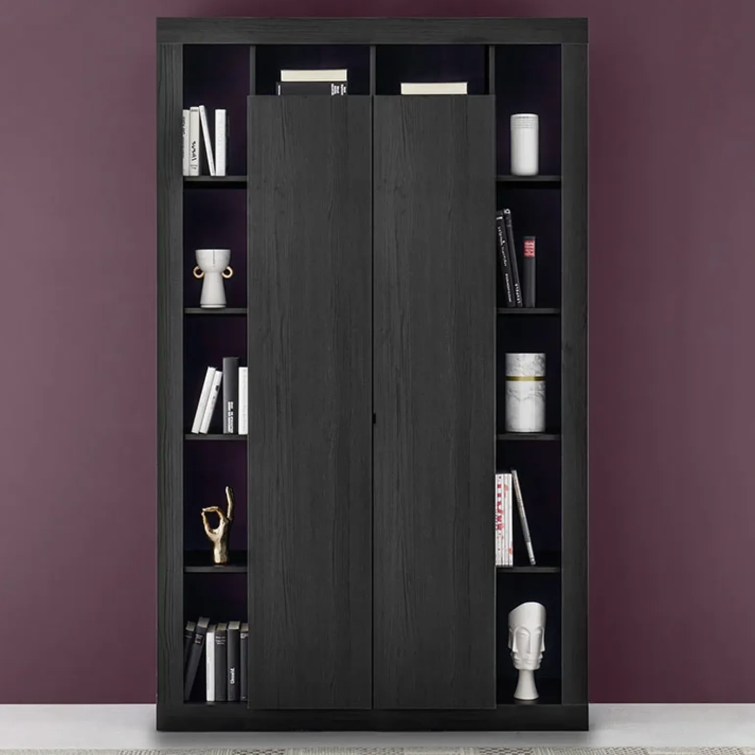 Armadio soggiorno 134x217h cm 2 ante moderno nero frassinato Trilogy
