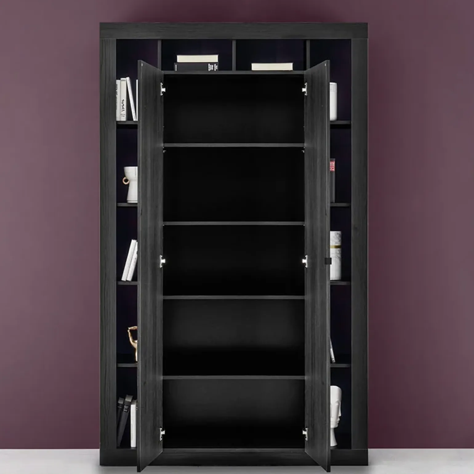 Armadio soggiorno 134x217h cm 2 ante moderno nero frassinato Trilogy
