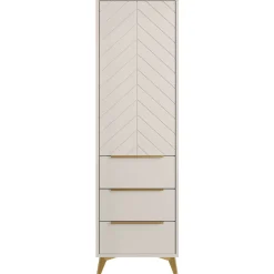 Armadio soggiorno 54x180h cm 1 anta 6 cassetti beige con frontali serigrafati Miriam