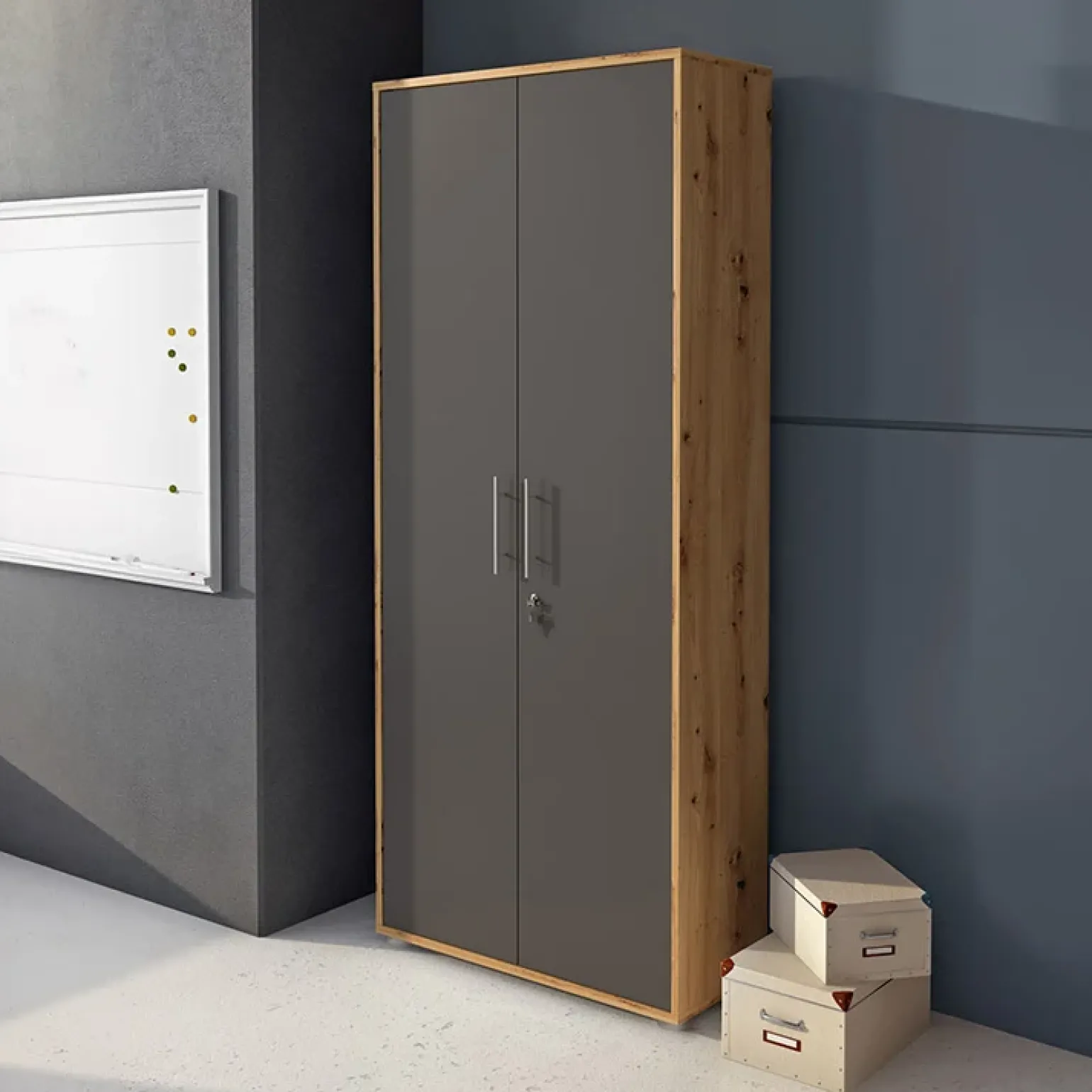 Armadio ufficio 79x188 cm 2 ante rovere grafite Woody