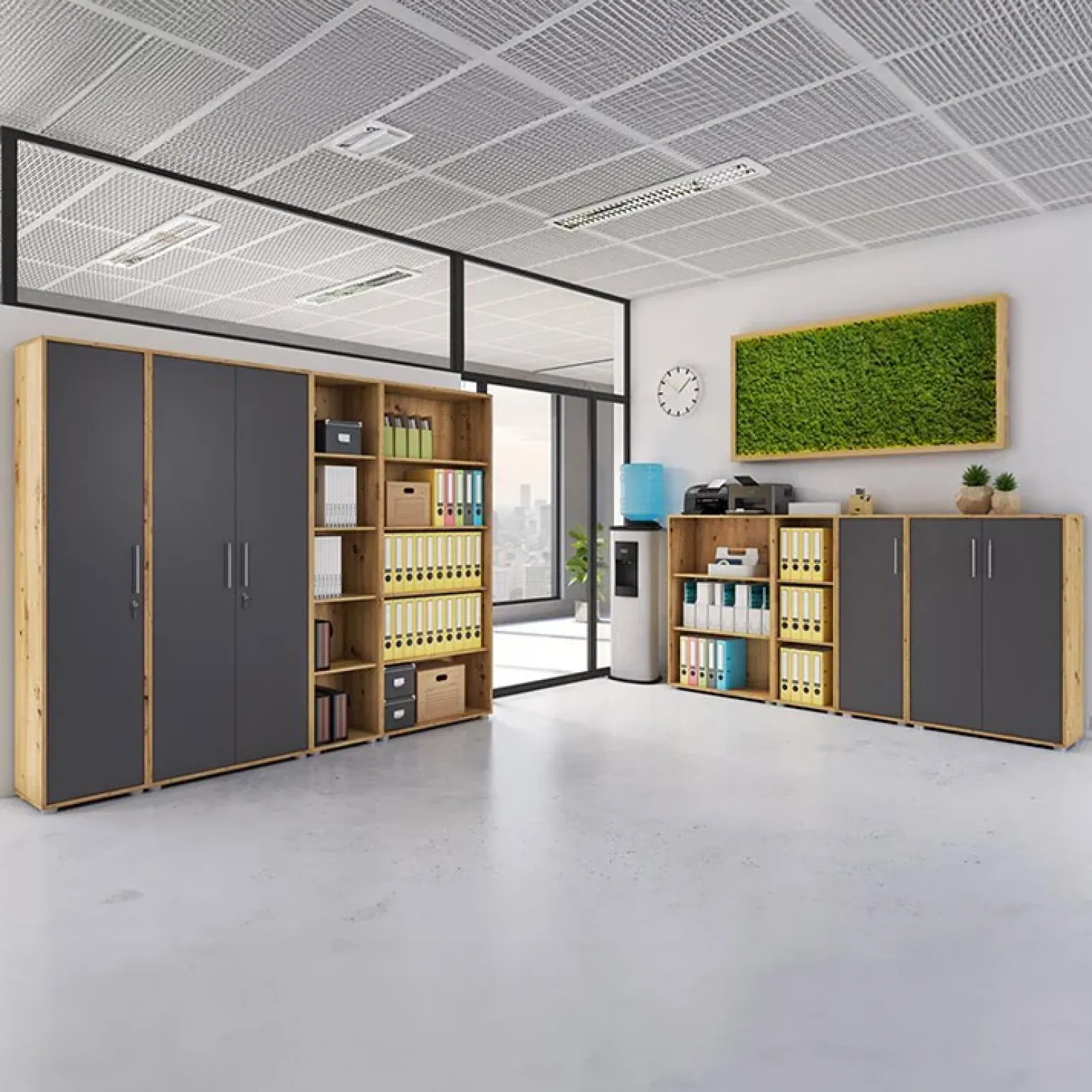 Armadio ufficio 79x118h cm 2 ante rovere grafite Woody