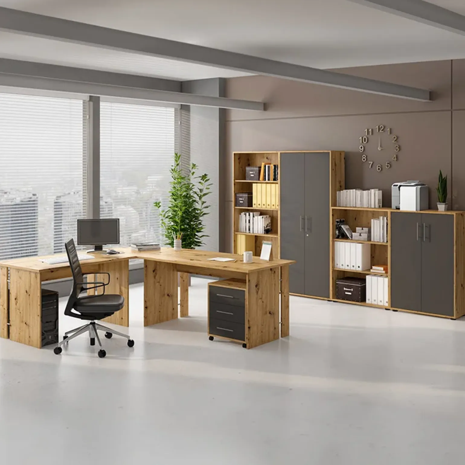 Armadio ufficio 79x118h cm 2 ante rovere grafite Woody