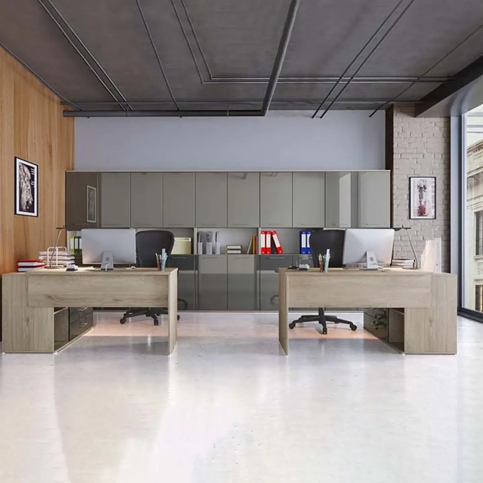 Armadio ufficio 80x176h cm 4 ante rovere antracite lucido Time U