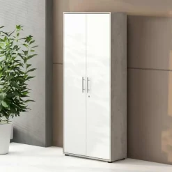Armadio ufficio 79x188h cm 2 ante bianco frassinato cemento Woody