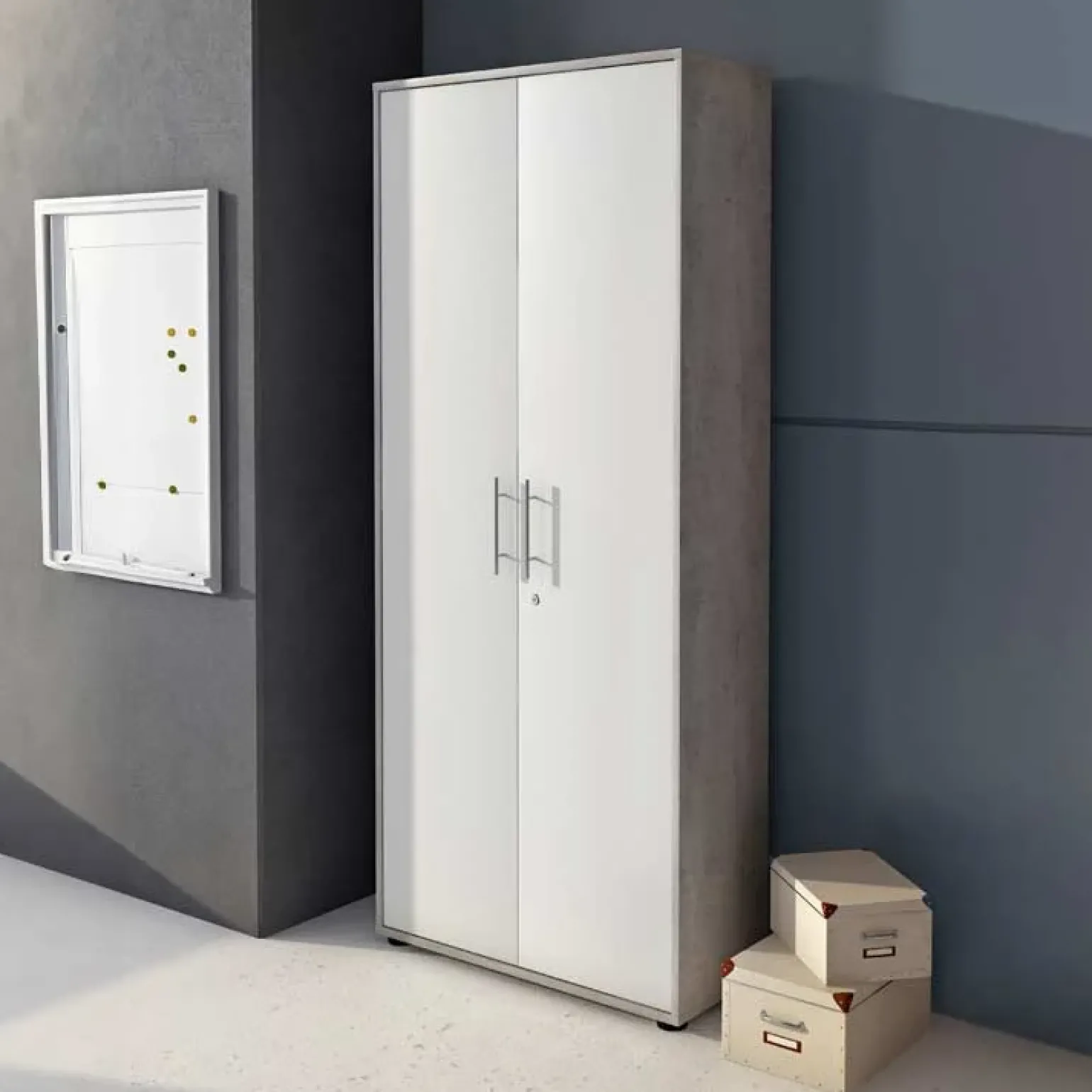 Armadio ufficio 79x188h cm 2 ante bianco frassinato cemento Woody