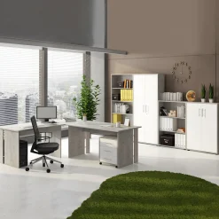 Armadio ufficio 79x118h cm 2 ante bianco frassinato cemento Woody