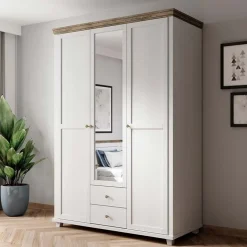 Armadio 154x216h cm 3 ante 2 cassetti con specchio bianco frassinato quercia Texel