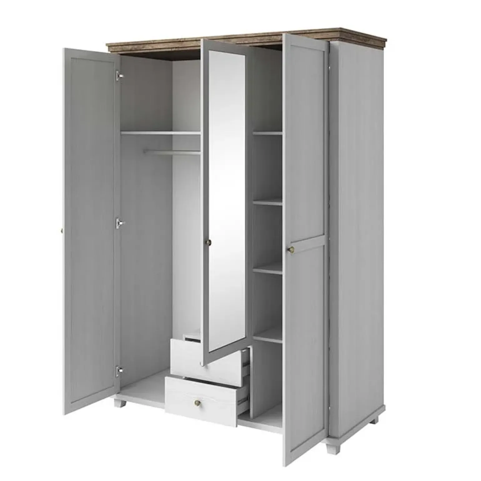 Armadio 154x216h cm 3 ante 2 cassetti con specchio bianco frassinato quercia Texel