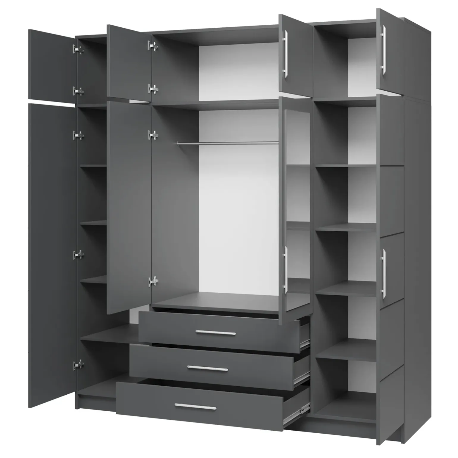 Armadio 196x200h cm 4 ante 3 cassetti con specchio grafite Sottosogno