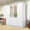 Armadio 196x200h cm 4 ante 3 cassetti con specchio bianco oro Ylma