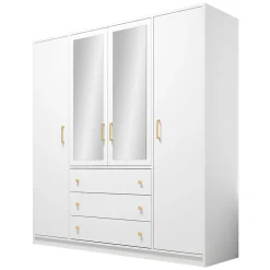 Armadio 196x200h cm 4 ante 3 cassetti con specchio bianco oro Ylma