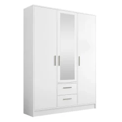 Armadio 153x202h cm 3 ante 2 cassetti con specchio bianco opaco Enirel