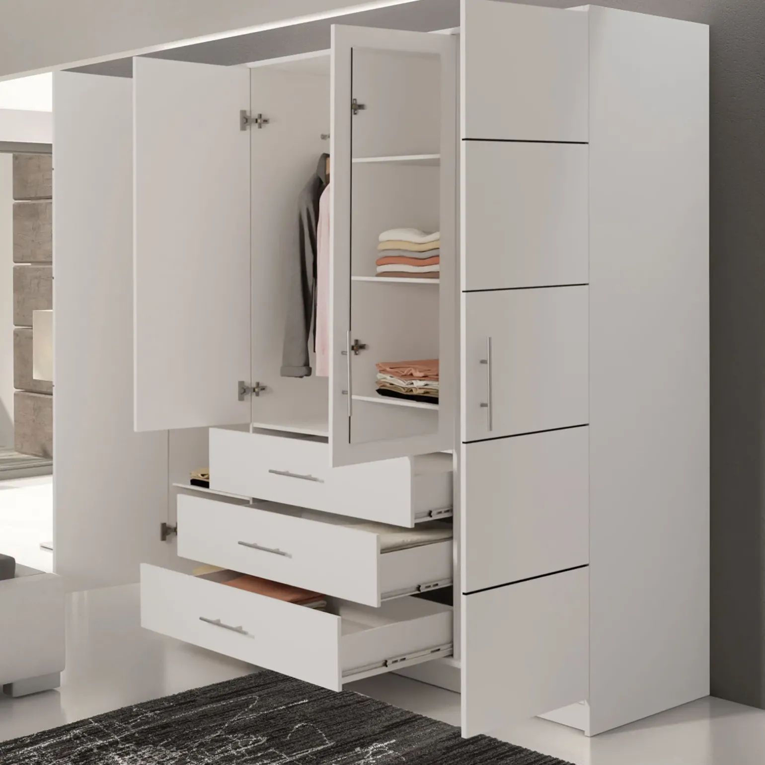 Armadio 196x200h cm 4 ante 3 cassetti con specchio bianco Sottosogno