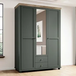 Armadio 154x216h cm 3 ante 2 cassetti con specchio verde quercia Texel