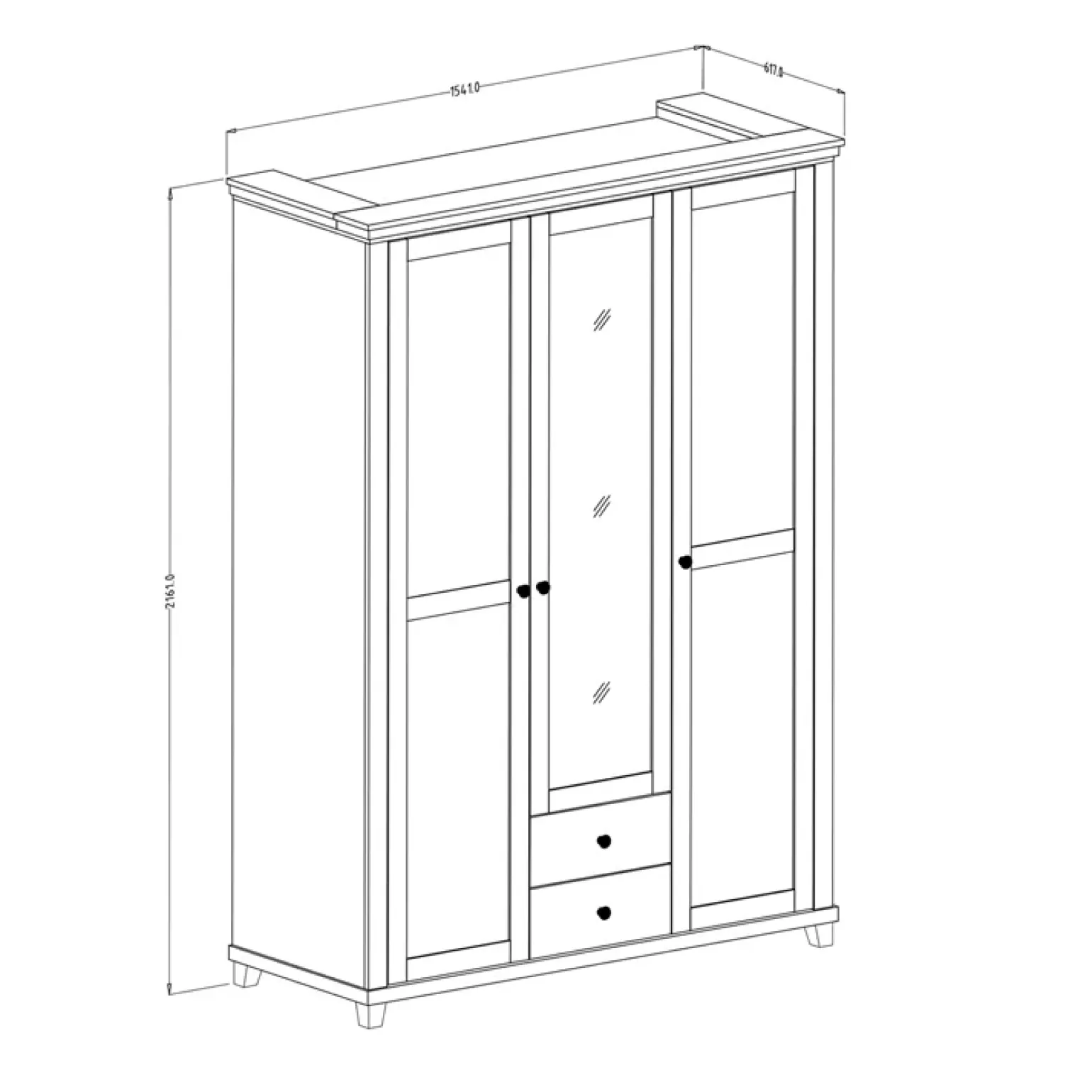 Armadio 154x216h cm 3 ante 2 cassetti con specchio verde quercia Texel