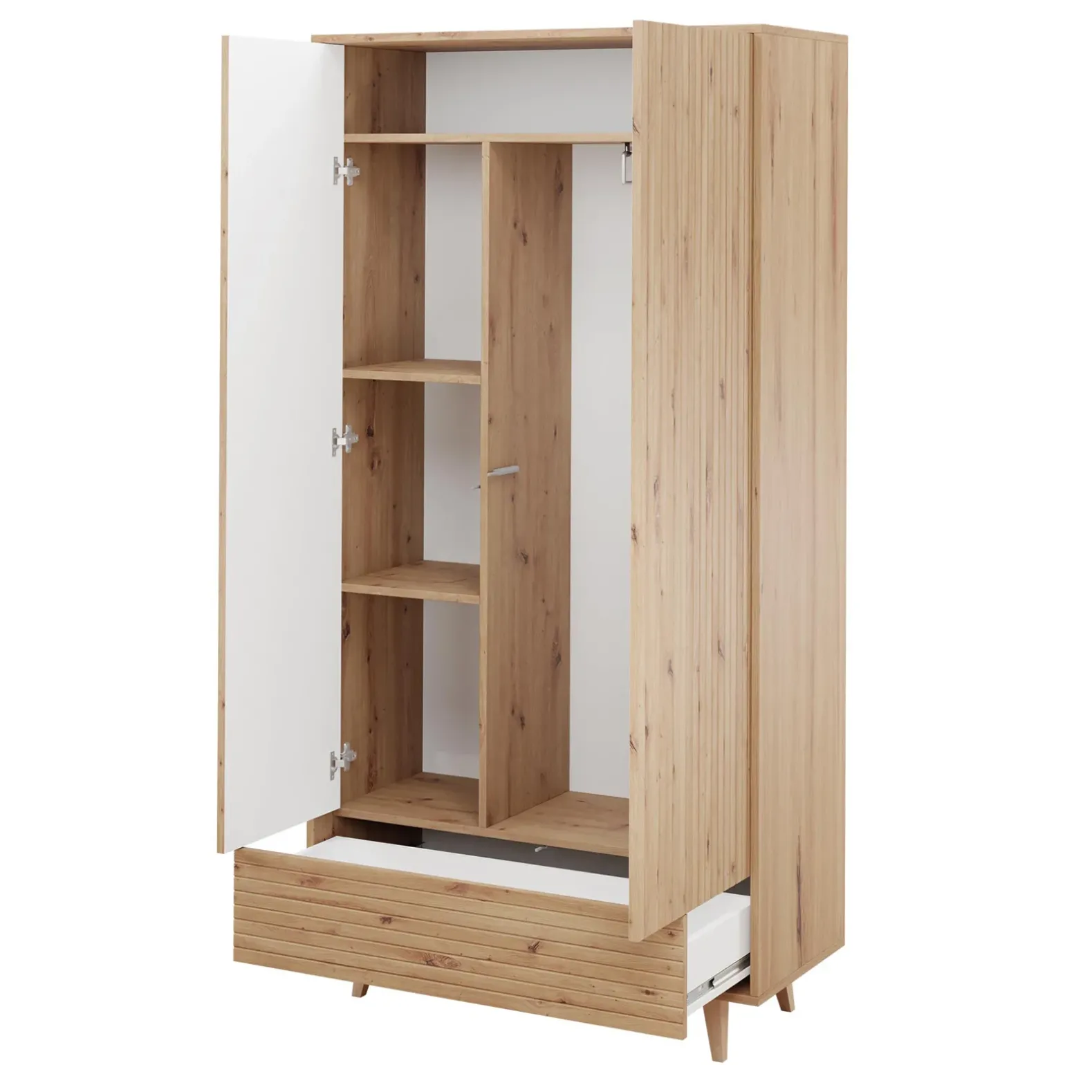 Armadio 92x180h cm 2 ante 1 cassetto cannettato soggiorno cannettato rovere Branch