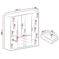 Armadio 196x200h cm 4 ante 3 cassetti con specchio rovere sonoma Sottosogno