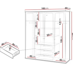 Armadio 182x201h cm 4 ante 3 cassetti con specchio bianco rovere Relaxio