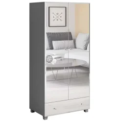 Armadio 86x185h cm 2 ante 1 cassetto con specchio grigio Selva