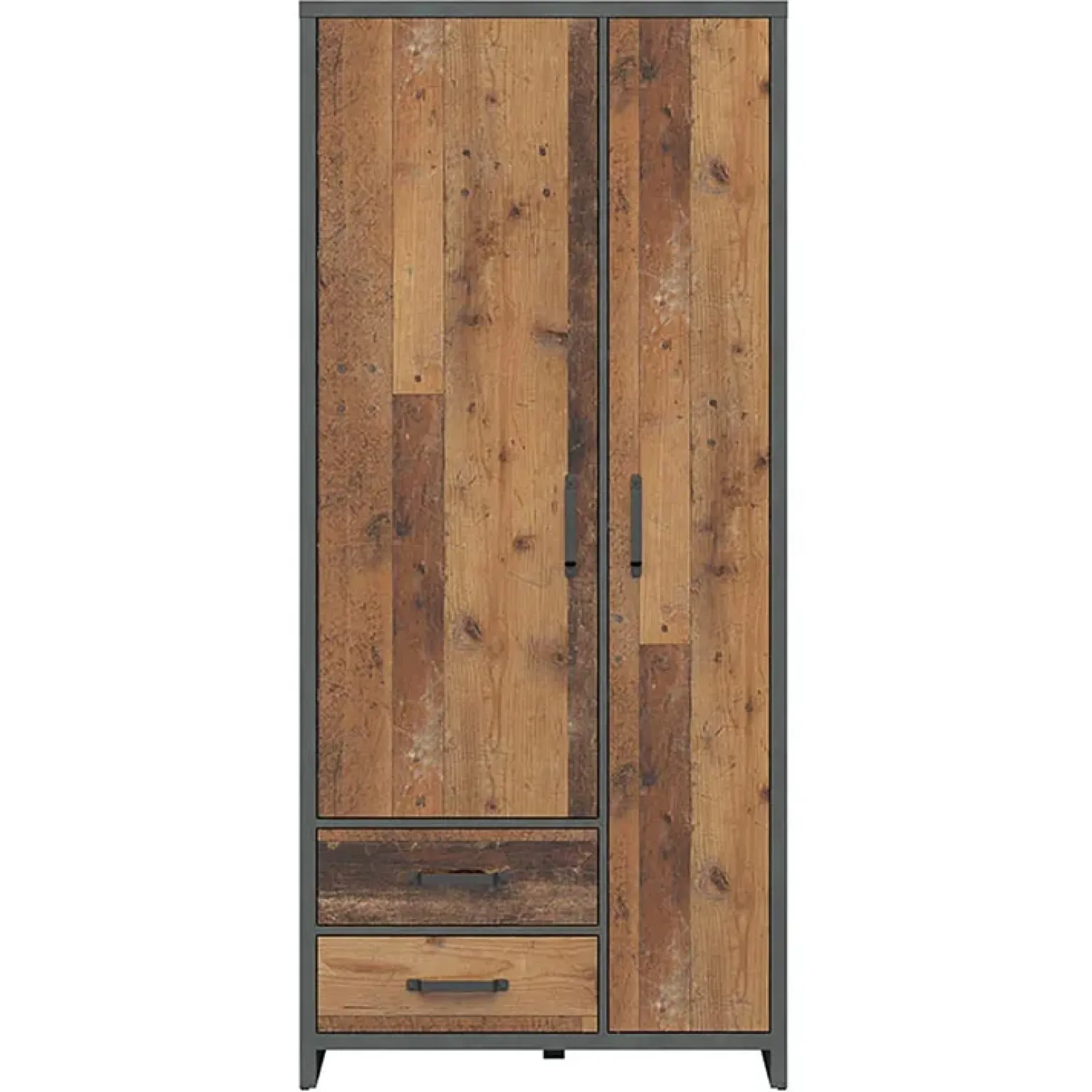 Armadio 90x201h cm 2 ante 2 cassetti stile soft rovere scuro nero Urbania