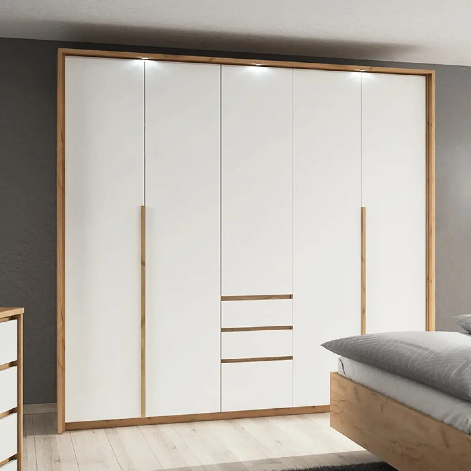 Armadio 225x215h cm 5 ante 3 cassetti bianco rovere Sweet