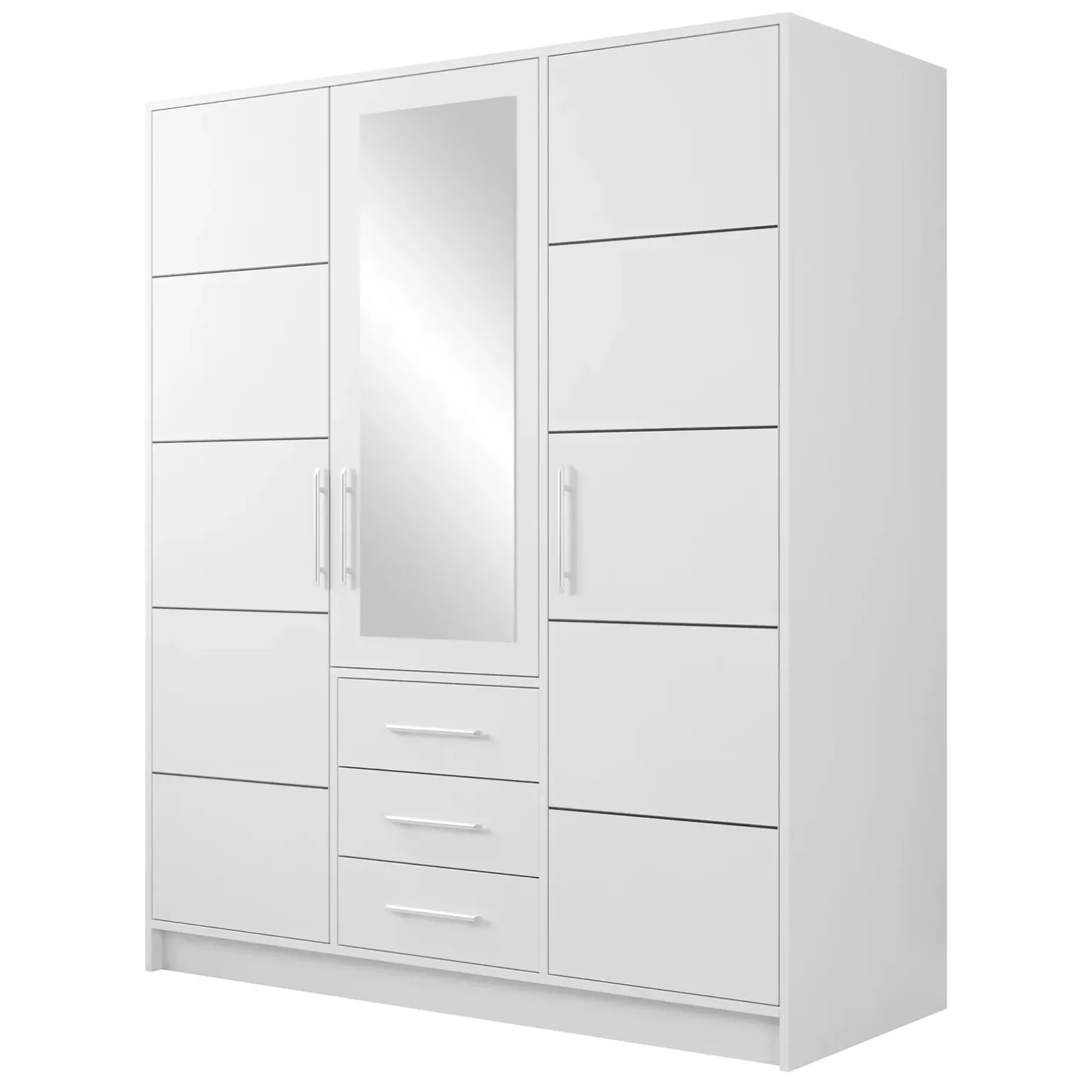 Armadio 147x200h cm 3 ante 3 cassetti con specchio bianco Sottosogno
