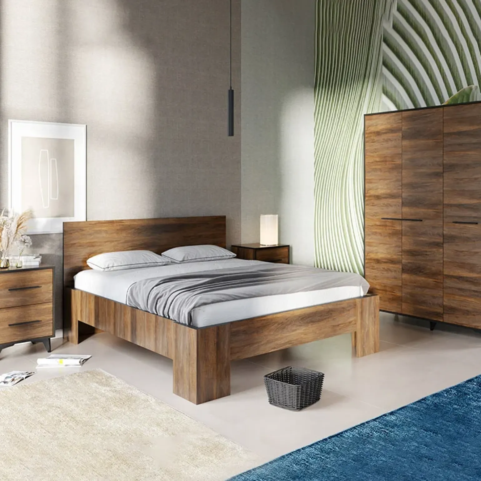 Armadio 91x185h cm 4 ante 5 ripiani noce Line